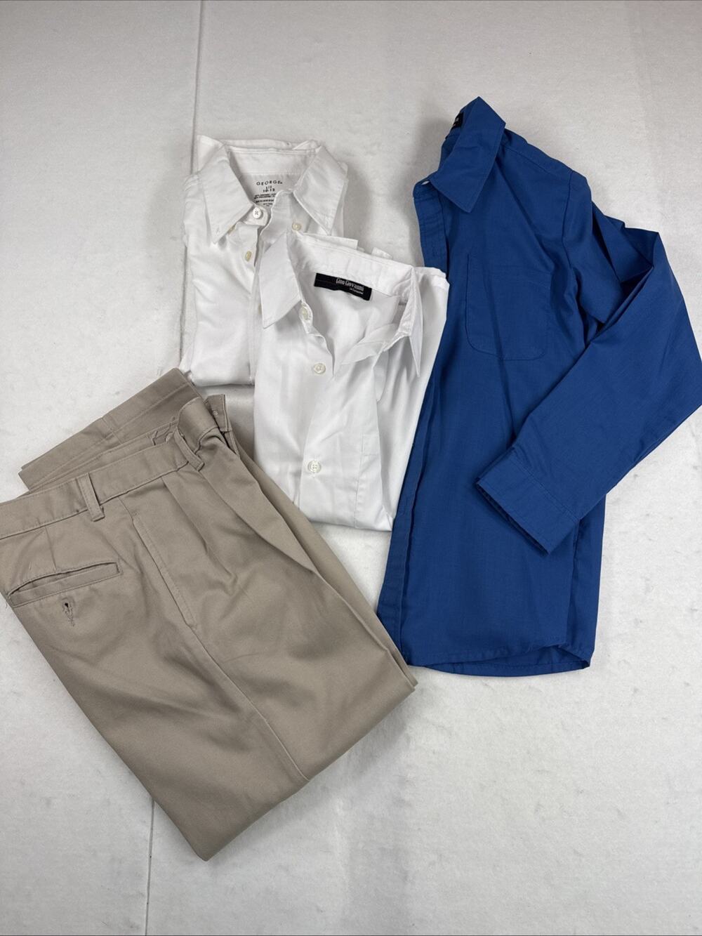Boys Lot 3 Large 10-12 Shirts Long Sleeve & Dress Khaki Chino Izod Pants Sz 10